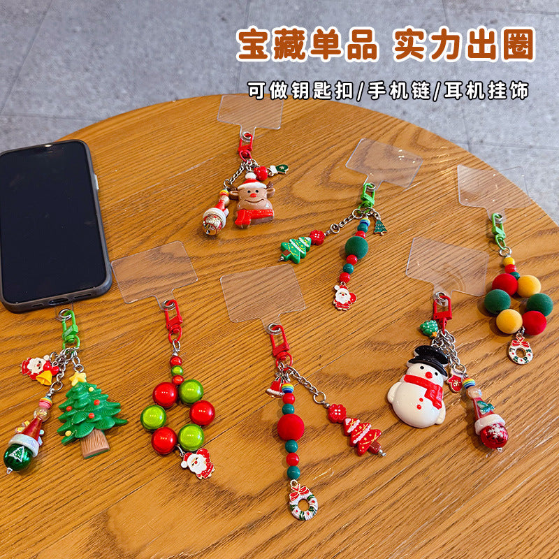 Creative DIY Santa Claus Beaded Phone Chain Keychain Women's Bag Keychain Pendant Christmas Gifts