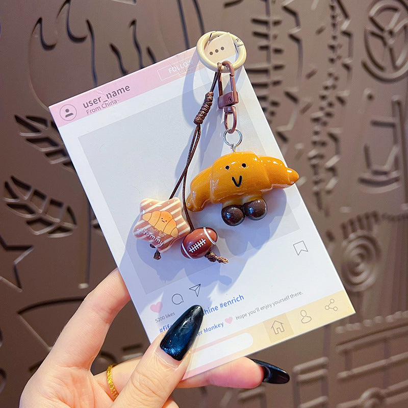 Handmade DIY beading simulation alkaline water bread school bag pendant couple car bag keychain doll small pendant