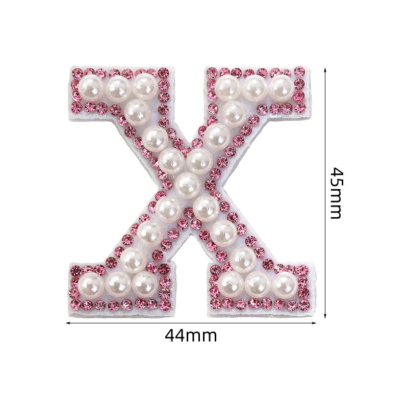 Pink rhinestone pearl letter stickers for clothing DIY, luggage accessories, decorative fabric stickers, 26 English letters hat stickers