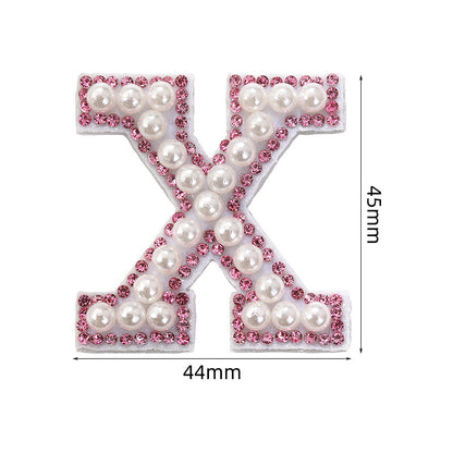 Pink rhinestone pearl letter stickers for clothing DIY, luggage accessories, decorative fabric stickers, 26 English letters hat stickers