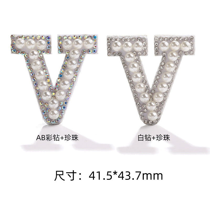 English Letter Hot Patch Stickers - 26 Letters White Imitation Pearl DIY Clothing Accessories