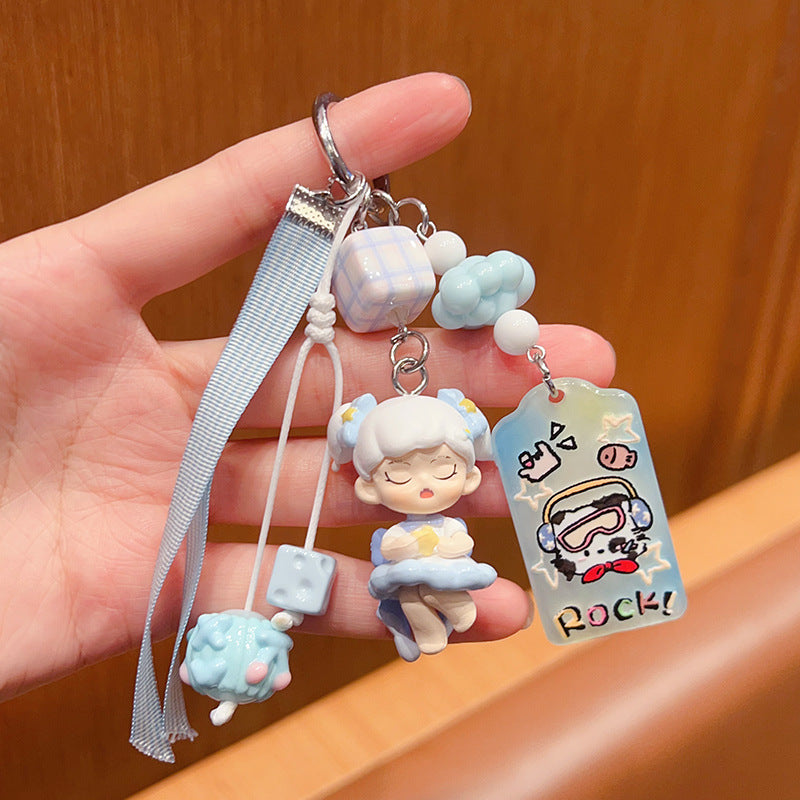 Handmade DIY cute grain change baby bubble keychain doll pendant cartoon beaded bag small carry doll ornament