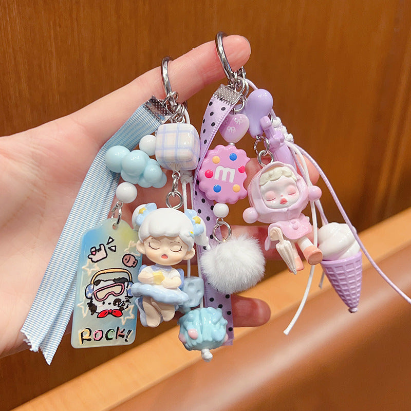 Handmade DIY cute grain change baby bubble keychain doll pendant cartoon beaded bag small carry doll ornament