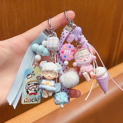 Handmade DIY cute grain change baby bubble keychain doll pendant cartoon beaded bag small carry doll ornament