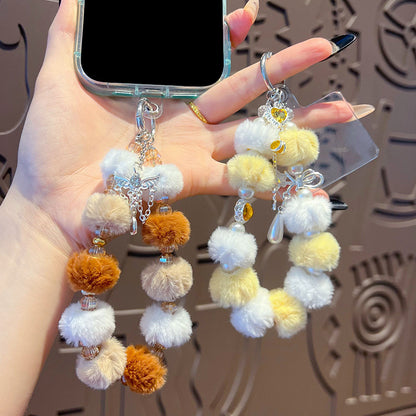 Handmade DIY Fur Ball Beaded Mobile Phone Chain Pendant Accessories Creative Car Bag Keychain High-end Sense Charm