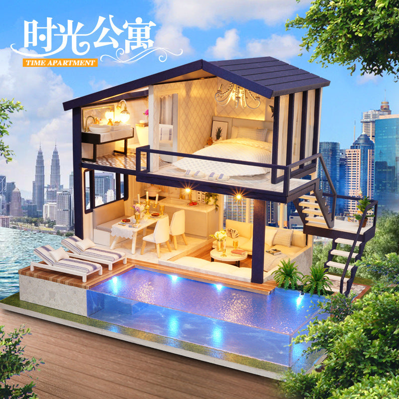 Wisdom fun house diy cottage time apartment hand-assembled wooden villa model creative doll house birthday gift