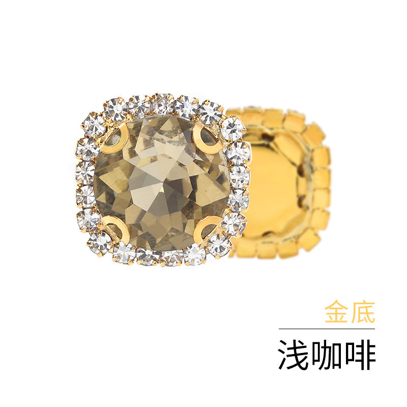 Gemstone flower edge claw drill with perforated holes, hand-sewn diamond, thickened gold base for clothing decoration accessories, gemstone flower crystal buckle