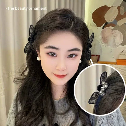 Mesh black bow hair chuck headdress, princess head small scratch clip broken hair, side bangs, clip, forehead hairpin woman