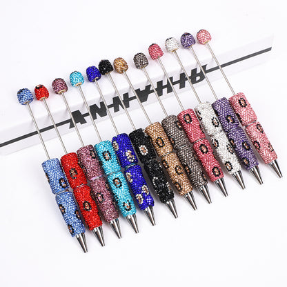 Leopard print full diamond ballpoint pen creative DIY beading pure handmade diamond set ballpoint pen advertising gift pen spot wholesale