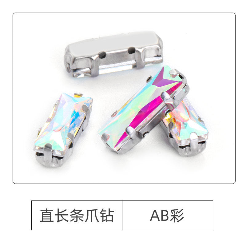 Xichuan Straight Long Claw Rhinestone Glass Hand-Stitched Diamond DIY Accessories Shoe Bag Handmade Materials White K with Claw Diamond