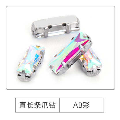 Xichuan Straight Long Claw Rhinestone Glass Hand-Stitched Diamond DIY Accessories Shoe Bag Handmade Materials White K with Claw Diamond