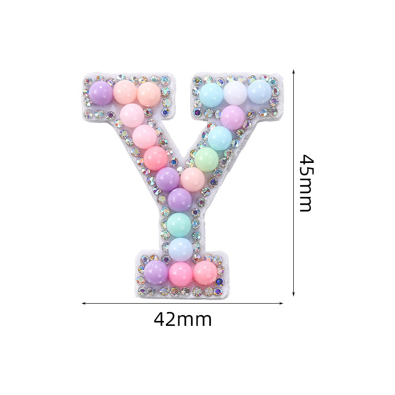 Macaron letter stickers, 26-letter English DIY accessories, clothing accessories, faux pearl and rhinestone appliqué set