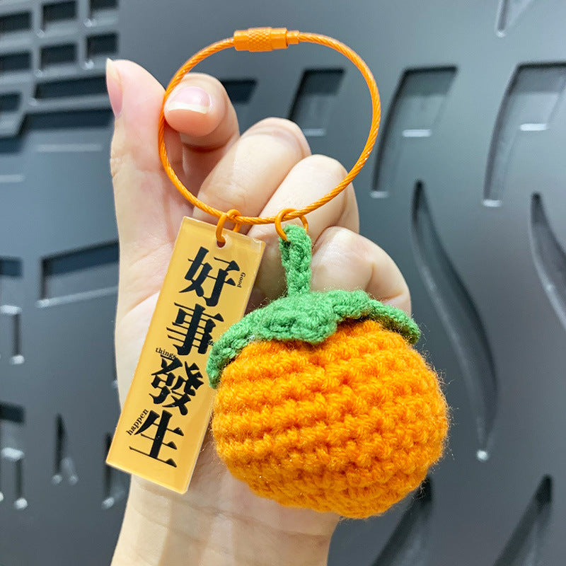 Creative plush weaving good things happen keychain small pendant cartoon crochet persimmon bag bag keychain small gifts