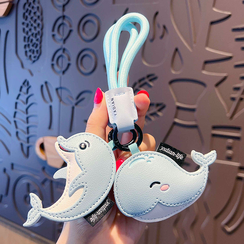 Creative PU leather marine life keychain doll pendant cute dolphin school bag keychain pendant small gift