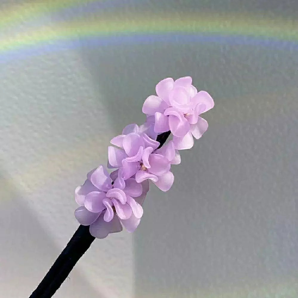 Floral hair wand bun updo tool, lazy minimalist flower bud headpiece, acrylic upgraded hydrangea hair accessory