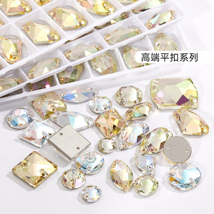 Waterdrop Flat Buckle Hand-Seamled K9 Glass Double-Hole Flat-Bottom Drill Crystal Stone Shines Without Scratching Clothing Decoration