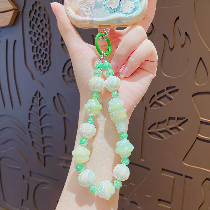 Creative Cartoon Ice Cream Beaded Phone Chain Keychain Pendant Cute Couple Bag Keychain Pendant Gift