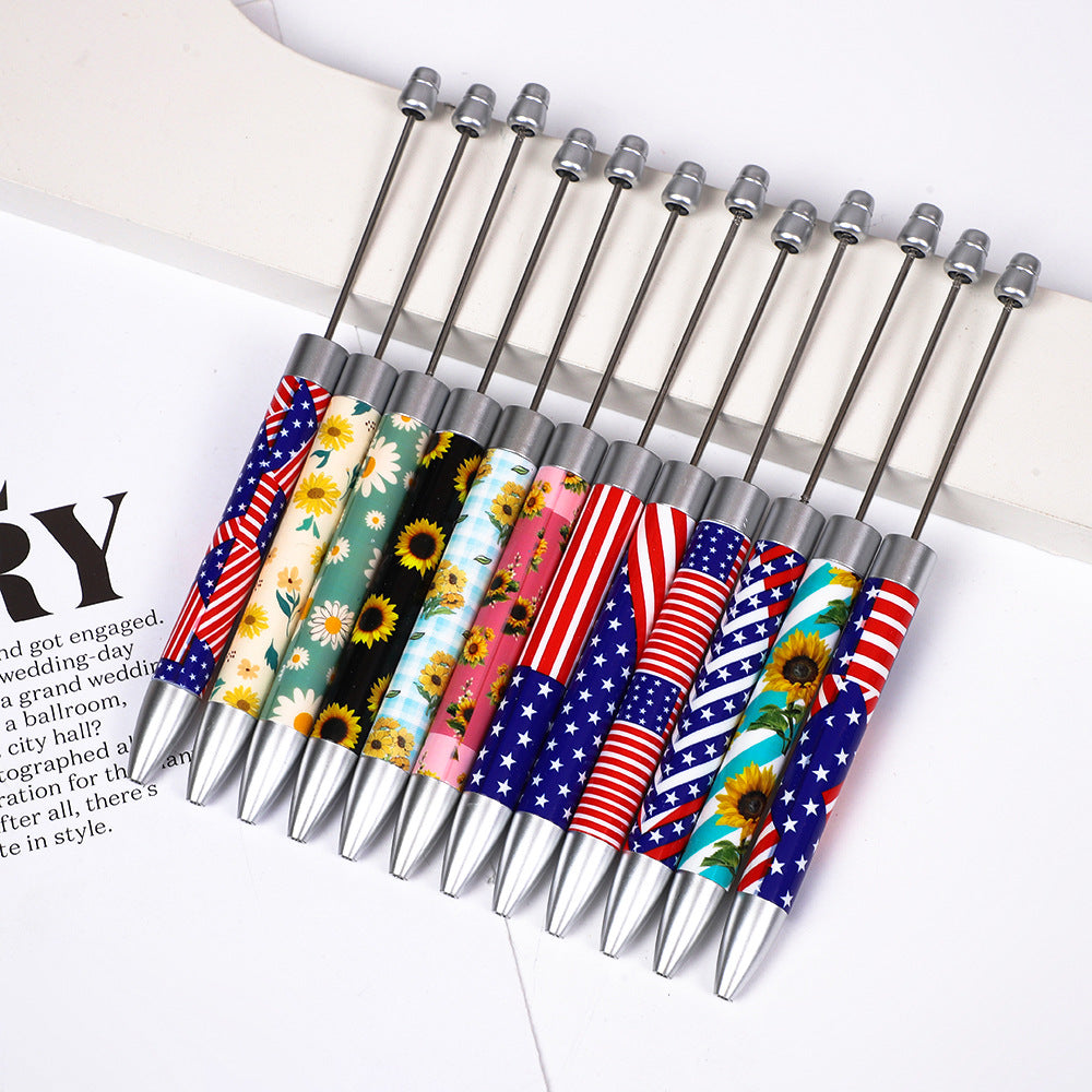 creative printed ballpoint pen diy beaded sunflower flag printed plastic ballpoint pen theme advertising gift pen