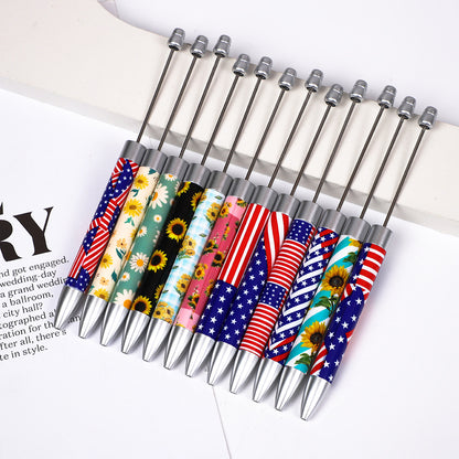 creative printed ballpoint pen diy beaded sunflower flag printed plastic ballpoint pen theme advertising gift pen