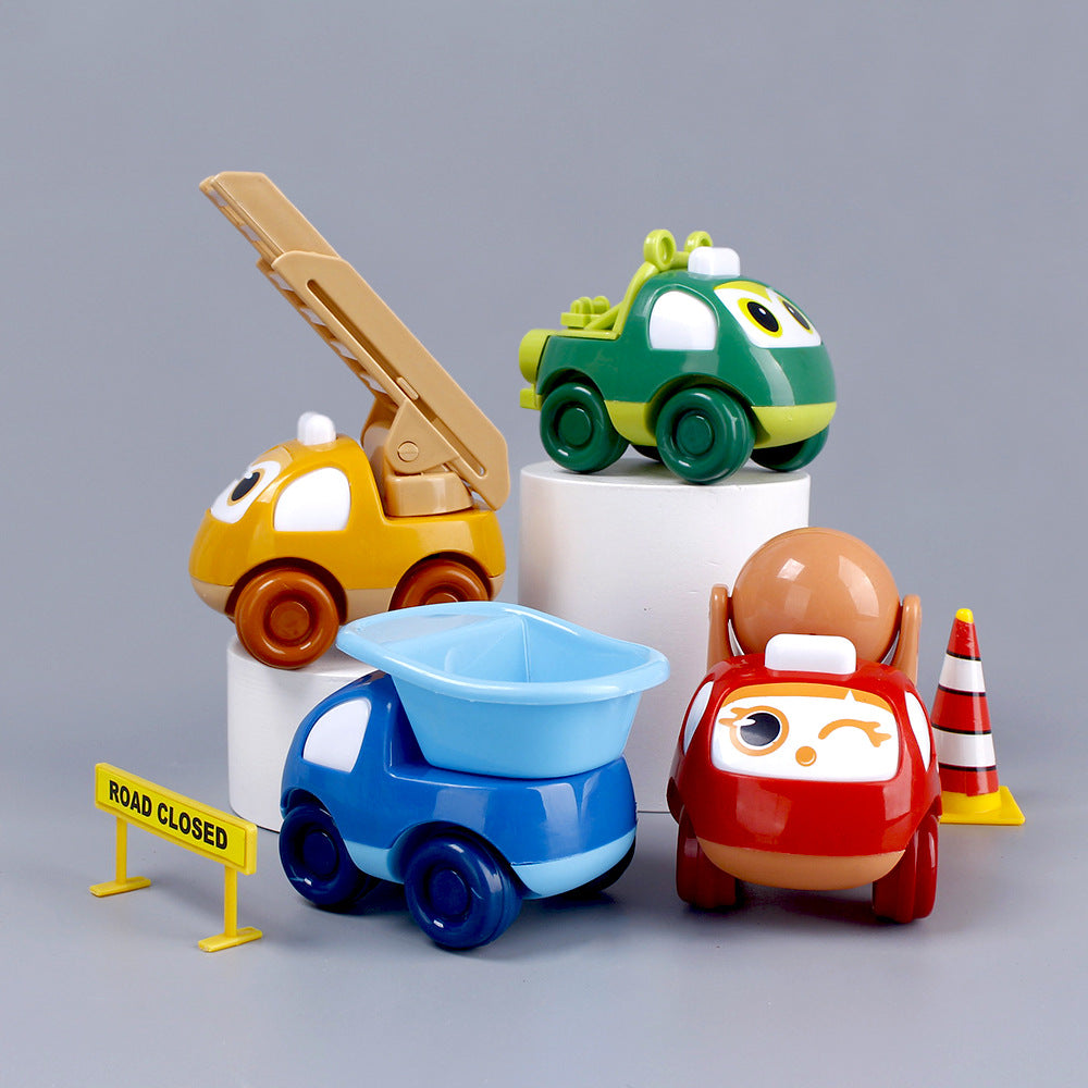Plastic inertia city construction cartoon car 4 piece set cartoon Q version engineering car cake decoration ornament toy