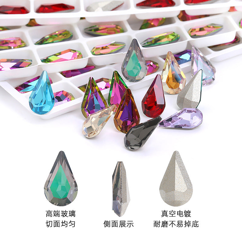 Cross-border source: Guazi pointed water drop, high-top diamond, special-shaped water rhinestone, DIY jewelry accessories, pointed bottom diamond, nail art sticker, diamond material