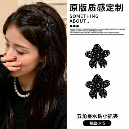 High-end black metallic star-shaped hairpins for women, new bangs side clip, princess hairstyle, small claw pin, rhinestone hairpin
