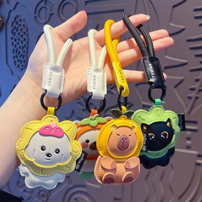Creative PU leather capybara keychain doll pendant cute car key chain school bag pendant small gift