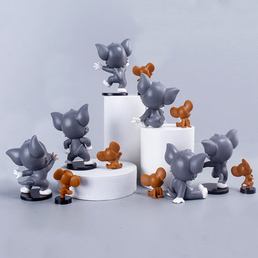 12 Tom Jerry Black Base Cute Cat and Mouse Good Friend Doll Figure Model Car Ornaments
