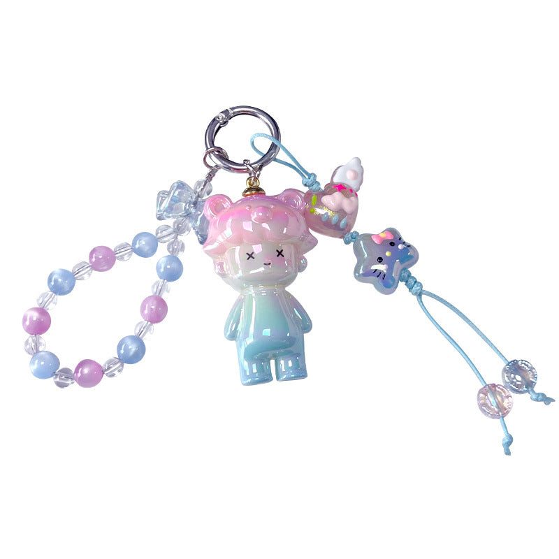 Original electroplating beaded animal mobile phone chain keychain doll pendant miu series bag keychain pendant