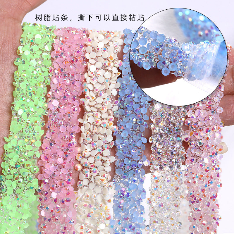 Jelly color resin drill strip adhesive self-adhesive hot iron drill rhinestone crafts clothing accessories accessories resin drill belt
