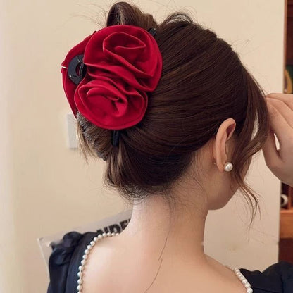 French retro satin rose grab clip women 2025 new hairpin elegant temperament versatile headgear broken hair bangs
