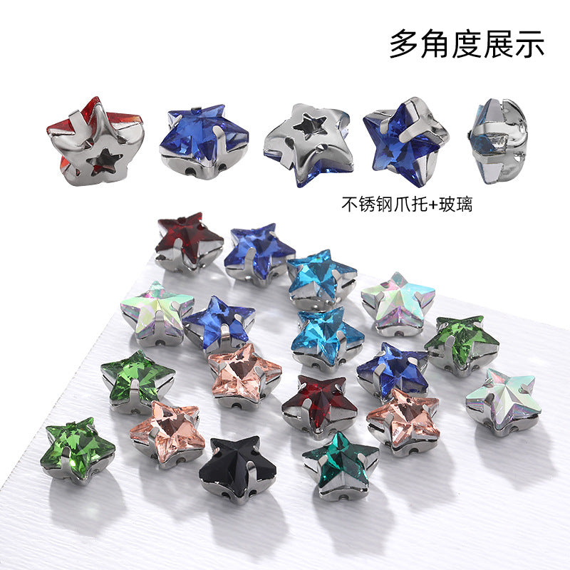 Best-selling 10mm five-pointed star stainless steel claw drill, ultra-glitter five-pointed star nail art clothing DIY accessory glass diamond