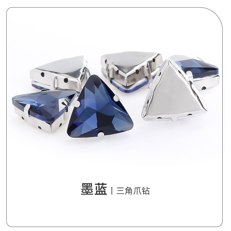 Triangular claw drill with thickened base glass hand-stitched rhinestone for shoes, bags, and clothing accessories, can be perforated with triangular claw drill