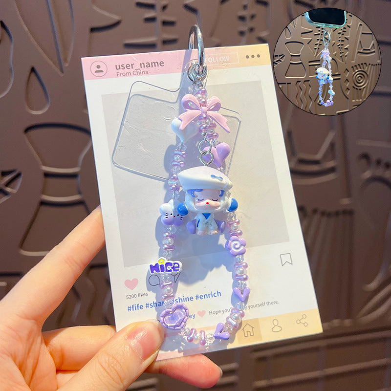 Handmade DIY bubble cute particles beaded mobile phone chain doll pendant women's bag keychain doll pendant