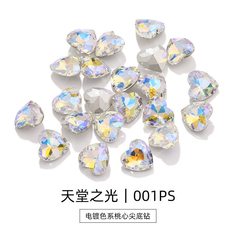 Love electroplating color peach heart pointed bottom diamond multi-color love crystal glass diamond wedding dress clothing shoe bag DIY accessories