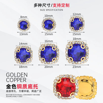 Gemstone flower edge claw drill with perforated holes, hand-sewn diamond, thickened gold base for clothing decoration accessories, gemstone flower crystal buckle