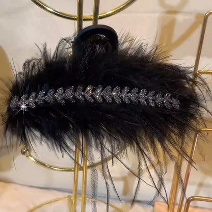 Rhinestone feather claw clip for women, high-end new small half-tie hair clip, small hair volume, back head updo hair clip, shark clip