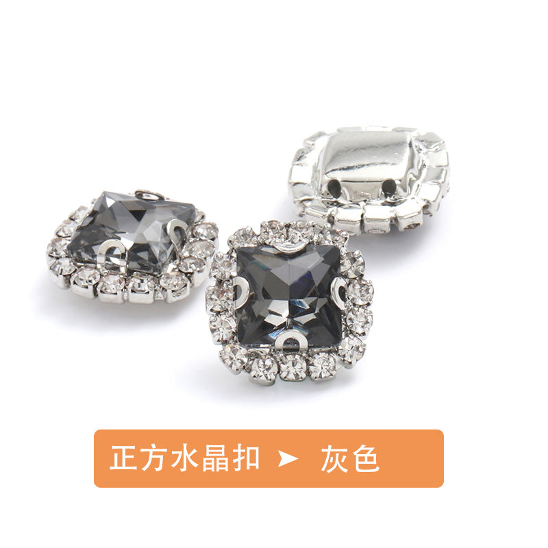 Square crystal buckle edge claw chain, manual perforation, hand-sewn drill bit, clothing accessories, square crystal buckle