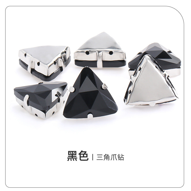 Triangular claw drill with thickened base glass hand-stitched rhinestone for shoes, bags, and clothing accessories, can be perforated with triangular claw drill