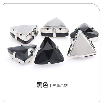 Triangular claw drill with thickened base glass hand-stitched rhinestone for shoes, bags, and clothing accessories, can be perforated with triangular claw drill
