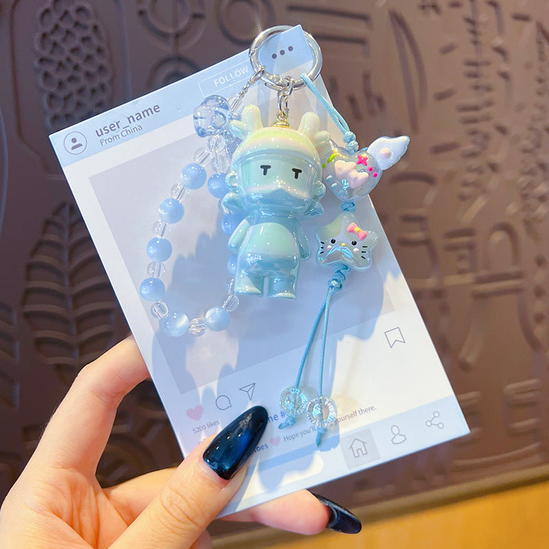 DIY small violin slippery star man beaded keychain small pendant cute bag cute grain modified baby doll doll pendant