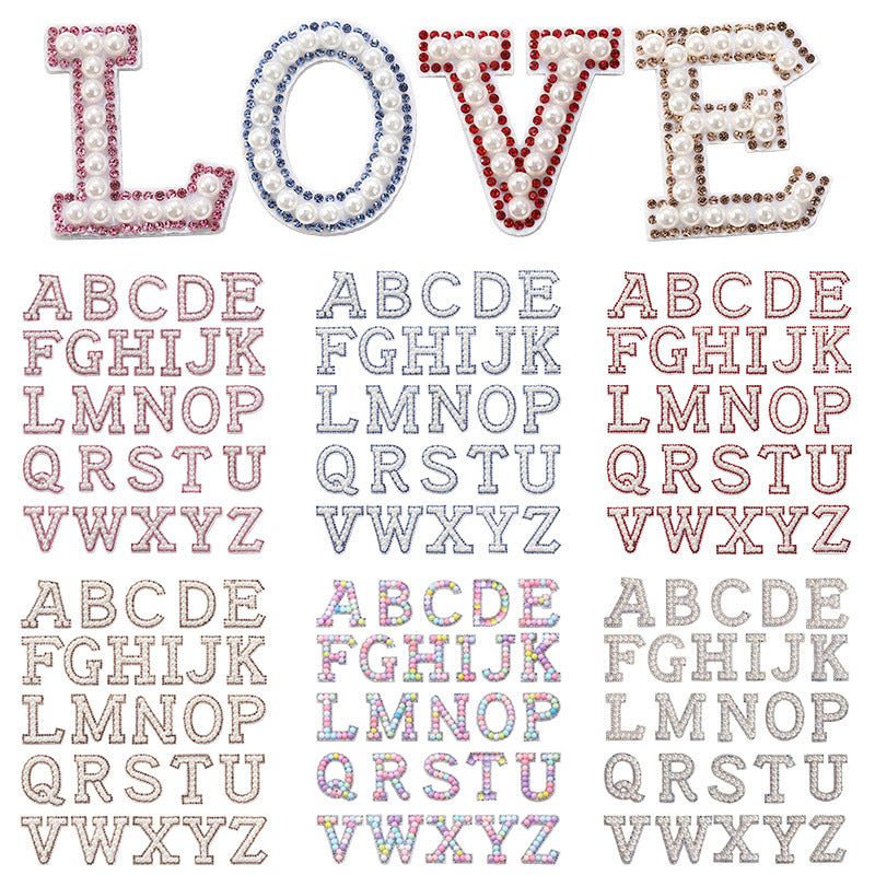 Pink rhinestone pearl letter stickers for clothing DIY, luggage accessories, decorative fabric stickers, 26 English letters hat stickers