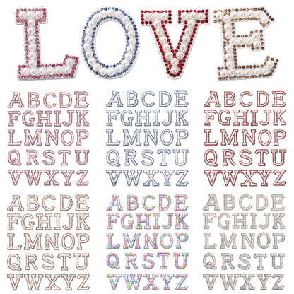 Pink rhinestone pearl letter stickers for clothing DIY, luggage accessories, decorative fabric stickers, 26 English letters hat stickers