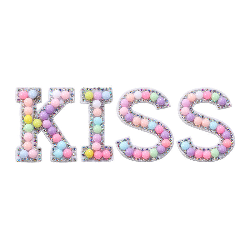 Macaron letter stickers, 26-letter English DIY accessories, clothing accessories, faux pearl and rhinestone appliqué set