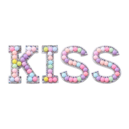 Macaron letter stickers, 26-letter English DIY accessories, clothing accessories, faux pearl and rhinestone appliqué set