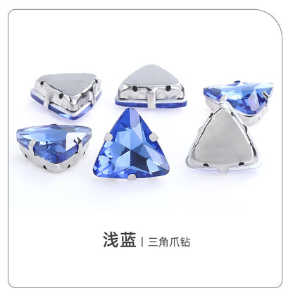 Triangular claw drill with thickened base glass hand-stitched rhinestone for shoes, bags, and clothing accessories, can be perforated with triangular claw drill