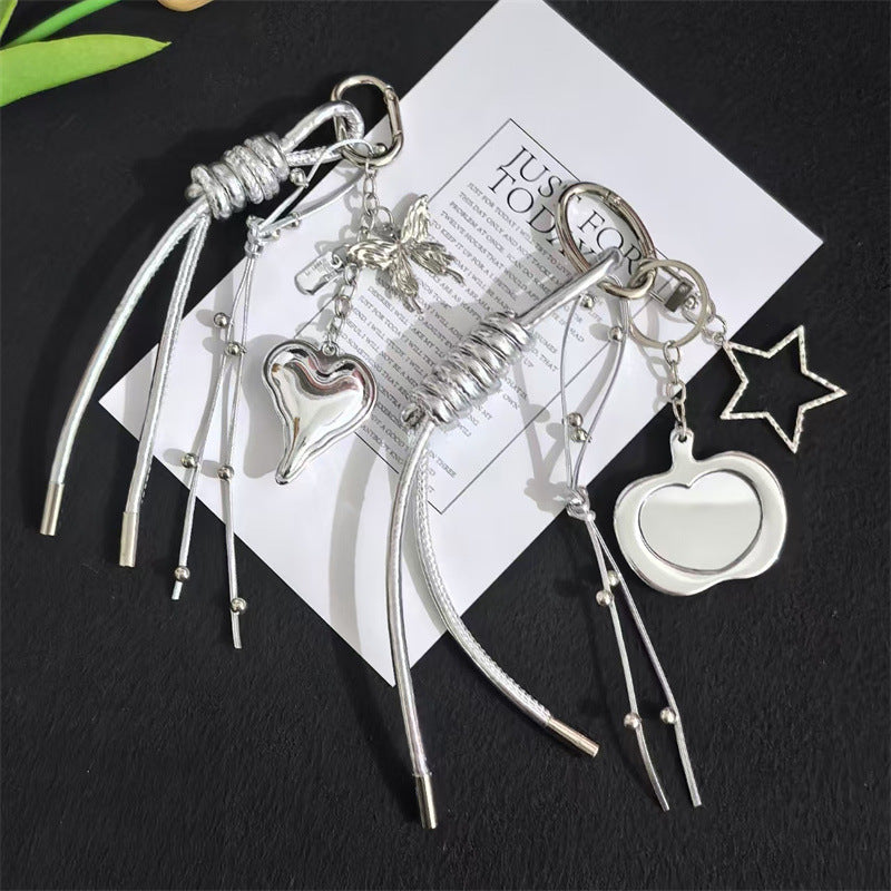 MIU series high-end pendant silver love keychain butterfly festival bag pendant braided rope accessories