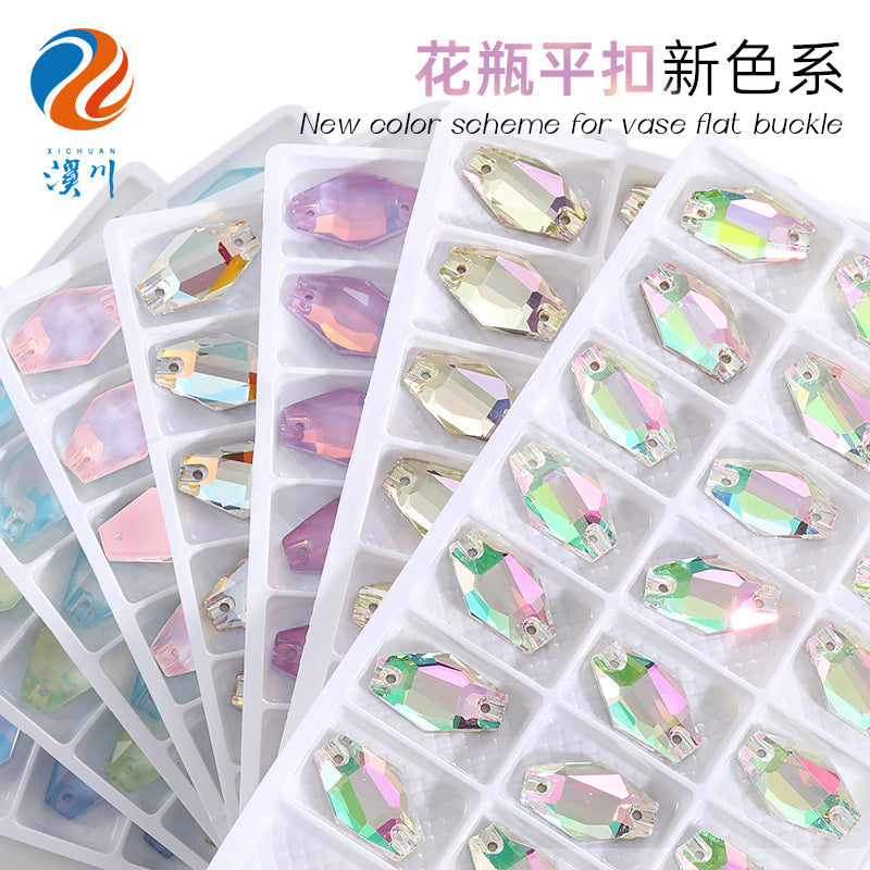 Factory wholesale flat buckle flat bottom hand-stitched rhinestone vase crystal stone ultra-glitter scratch-free packaging glass diamond