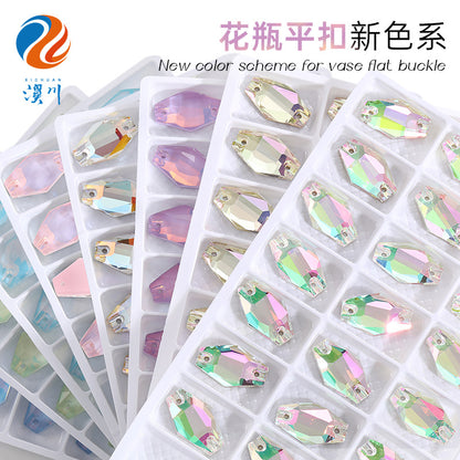 Factory wholesale flat buckle flat bottom hand-stitched rhinestone vase crystal stone ultra-glitter scratch-free packaging glass diamond