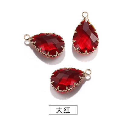 13*18 Transparent Base Waterdrop Glass Diamond Copper Gold Border Flower Claw Single Hanging Diamond Necklace Pendant Clothing DIY Accessory